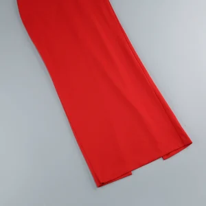 2024 New Red Single Shoulder Flower Diamond Trim Midi Casual Dress Goddess Fan Wedding Catwalk Evening Dress – Image 9