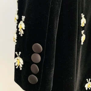 2024 autumn and winter new European and American star fashion slim fit bee heavy industry diamond beads velvet blazer – Image 7