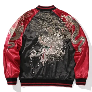 Spring and autumn dragon phoenix yokosuka embroidery jacket jacket jacket male and female couple baseball uniform contrast Chinese style national tide embroidery – Image 4