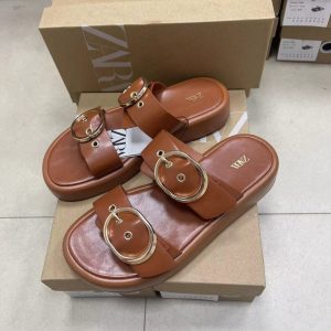 ZA manufacturers 2024 summer foreign trade new thick-soled brown flat shoes fashion temperament women's singles shoes – Image 3