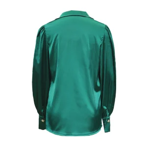 Women Long Sleeve Satin Shirt Design Sense Balloon Sleeve Casual Loose Satin Blouse – Image 5