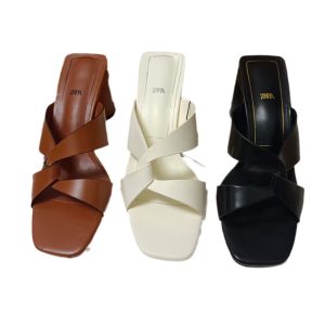 Foreign trade Z family women's shoes 2024 summer new square toe open toe block heel slippers women's wear cross strap high heeled sandals – Image 5