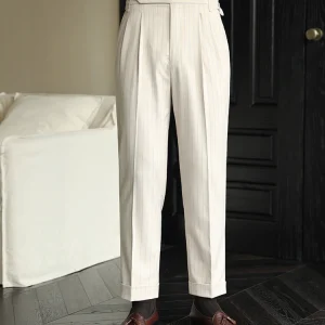 Casual striped high-rise trousers, men's autumn Parisian drape, straight-leg pants, Naples business iron-free suit pants – Image 3