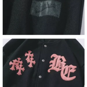 American retro letter embroidery patchwork baseball jersey jacket for men and women, fashion brand loose design, couple heavy work jacket – Image 9