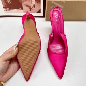 ZA Women's Shoes 2024 Fall New Niche Women's Shoes Pointed-toe Sandals Women's Mules Pink High Heels After Empty Single – Image 4