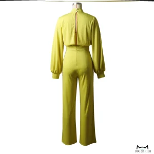 Temperament Jumpsuit women temperament balloon sleeve straight jumpsuit women's elegant long pants spring – Image 4