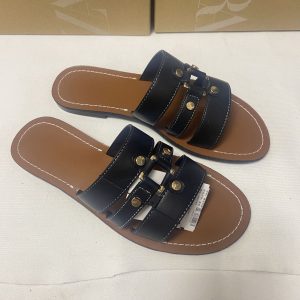 ZA2024 Autumn New Arrival Women's Shoes Black Leather Metal Belt Decoration Straight Flat Breathable Casual Sandals Cross Border Women – Image 4