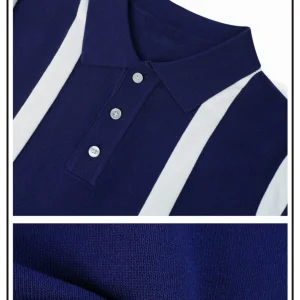 Summer Elegant Gentleman Color-Block Striped Polo Shirt Men's Fashion Retro Business Casual Slim Fit Men's T-Shirt Short Sleeve – Image 5