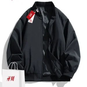 HM American Retro Jacket Men's Spring and Autumn New Loose V-Neck Baseball Jersey Solid Color Casual Men's Jacket – Image 3