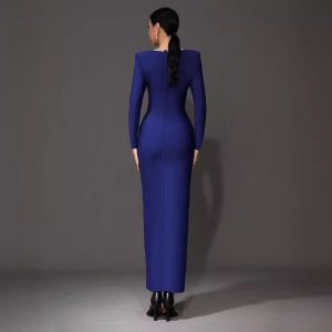 Summer 2024 New European and American Diamond Set Long Sleeve Slim Temperament Dinner Dress Fashion Bandage Dress – Image 4