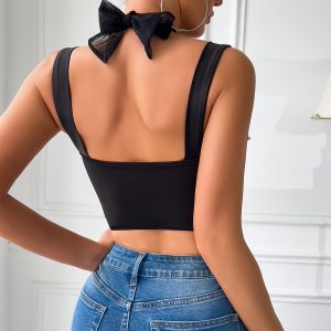 Cross-border European and American babes pearl mesh wrap chest underwire fishbone halterneck suspender waist diamond small vest 70124 – Image 4