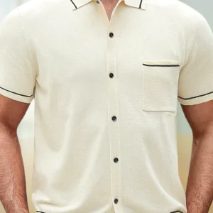 2024 Summer New Men's Short Sleeve Knit Anti-Pilling Ice Cool Silk Knit Polo Shirt Men T-Shirt – Image 4