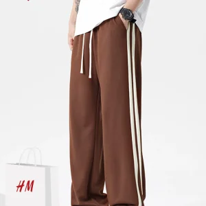 HM Striped Pant Men's Spring and Autumn New Straight Loose Sweatpants Trendy Brand Wide Leg Drap Casual Pants – Image 3