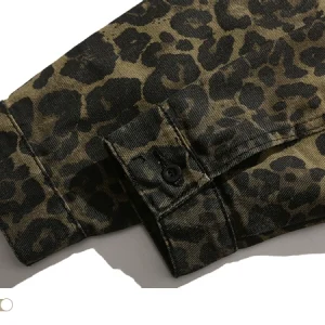 BMOB American high street leopard print denim shirt jacket for men and women fashion brand vibe retro loose casual couple jacket – Image 4