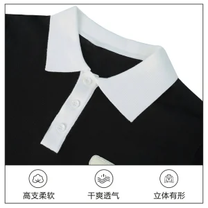Summer new high-end men's flocking embroidery men's short sleeve t-shirt fashion color-blocked slim polo shirt short sleeve men – Image 3