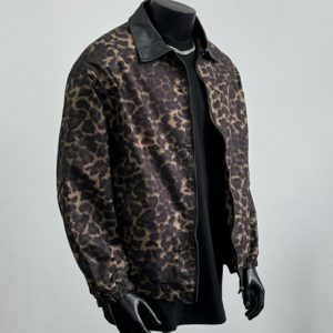 American vintage leopard print jacket men's design sense niche original design cleanfit cargo roll-neck jacket top – Image 4