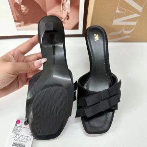 ZA New 2024 Summer French High Heels Women's Shoes Fashion Shallow Bow Decorated With A Straight Back Empty Stiletto Heel Sandals Women – Image 4