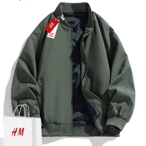 HM American Retro Jacket Men's Spring and Autumn New Loose V-Neck Baseball Jersey Solid Color Casual Men's Jacket – Image 4