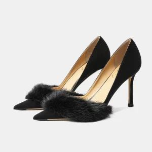 Autumn New French Socialite Mink Fur High Heels Women's Stiletto Heel Design Sense Royal Sister Sexy Professional Single Shoes – Image 3