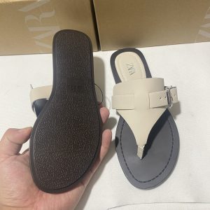 ZA 2024 Summer New Women's Shoes Flat Shoes Women's Clip Foot Wear Sandals White Herringbone Fashion Trend – Image 3