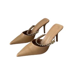 ZA New Fall 2024 New Women's Shoes Pointed Toe Toe Chain Embellished High Heels Fashion Back Empty Sandals – Image 5
