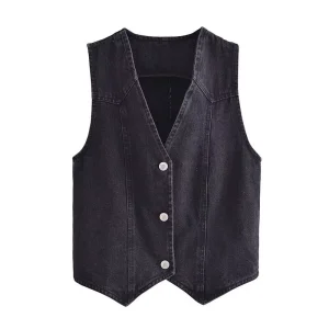 European and American style summer new fashion trend women's clothing slim V-neck sleeveless denim vest vest 47041306 – Image 4