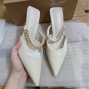 ZA New Fall 2024 New Women's Shoes Pointed Toe Toe Chain Embellished High Heels Fashion Back Empty Sandals – Image 4