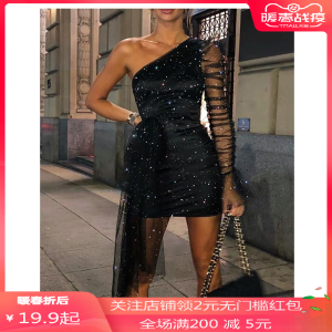 sexy v-neck long sleeve party dress irregular silk evening dress women party dress – Image 3