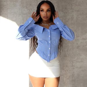 51226 Nazada European and American Foreign Trade Hot Girls Style Cross Border Women's Shirts Long Sleeve Tops Off-the-Shoulder Personality Shirt Women – Image 4