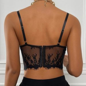 Cross-border Amazon hot sale new sexy eyelashes lace see-through wrapped chest exposed navel European and American small vest women's clothing 9562 – Image 4
