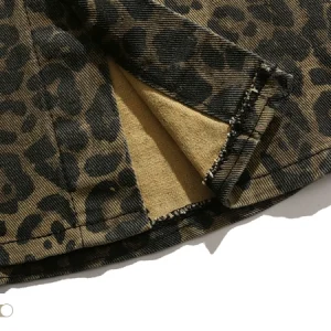 BMOB American high street leopard print denim shirt jacket for men and women fashion brand vibe retro loose casual couple jacket – Image 6