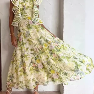European and American Sexy Open Back Print Lace-up Swing Dress Women – Image 3