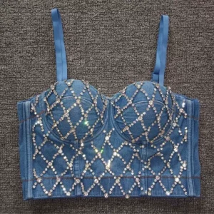 Denim Crop Top Women Ladies Top Jeans Off Shoulder Crop Tops – Image 3
