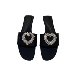 Za New 2024 Summer Rhinestone Open Toe Flat Bottom Wear Sandals Women's Metal Heart Buckle Beach Shoes Women – Image 5