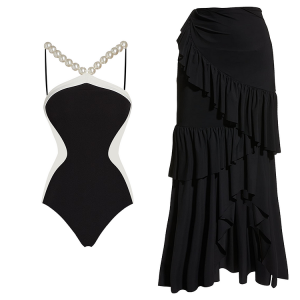 Swimsuit women's hot spring resort beach swimsuit feminine gathered to show slim long skirt – Image 3