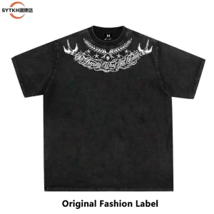 American retro national fashion brand flying pigeon letter design sense print short sleeve T-shirt unisex loose hip-hop top – Image 5