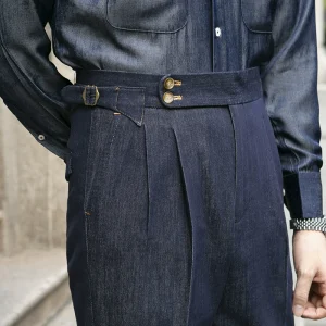 Casual Italian vintage Neapolitan denim straight-leg trousers for men gentleman British business high waist casual suit pants – Image 3