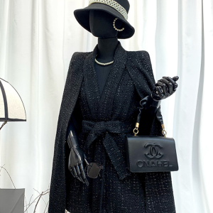 Pinnuo Fox Black Spring Small Fragrance Bright Silk Cloak Coat 2024 New Women's Temperament Slim Cape Fashion – Image 3