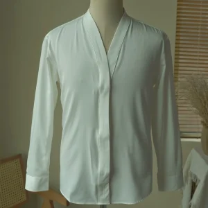 CHAT handsome V-neck loose casual long-sleeved shirt men's Korean version of no-iron Japanese white design sense premium shirt – Image 4