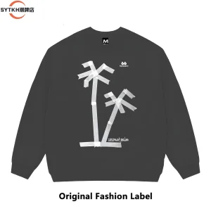 American national fashion brand basic niche coconut tree print pullover round neck sweatshirt men's and women's loose couple ins tops – Image 3