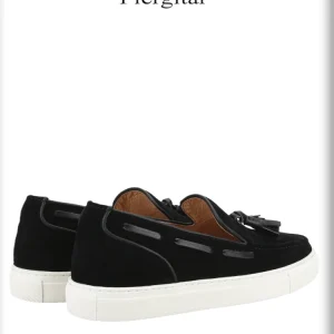 Black imported first-layer nubuck leather slip-on casual board shoes, men's handmade cowhide tassels, classic white platform shoes – Image 4