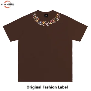 American fashion brand basic design floral print short sleeve T-shirt unisex loose high street couple half sleeve – Image 4