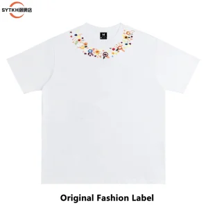 American fashion brand basic design floral print short sleeve T-shirt unisex loose high street couple half sleeve – Image 6