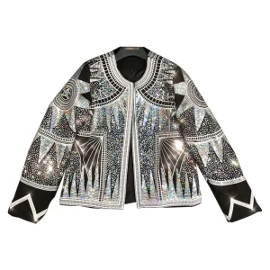 Internet celebrity with the same autumn 2024 new heavy industry dazzling sequins star abstract figure embroidered jacket short coat top – Image 5