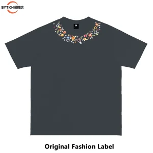 American fashion brand basic design floral print short sleeve T-shirt unisex loose high street couple half sleeve – Image 5