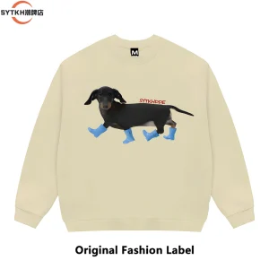 American fashion brand design sense dachshund dog print heavy crewneck sweatshirt unisex versatile loose couple jacket – Image 5