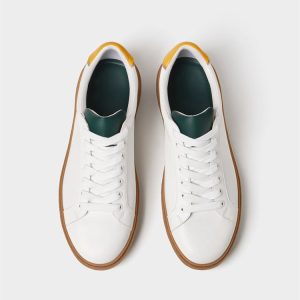 The new youth flat lace-up board shoes are trendy and versatile, soft soled casual men's shoes, and stitched contrasting sneakers, small white shoes – Image 3