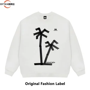 American national fashion brand basic niche coconut tree print pullover round neck sweatshirt men's and women's loose couple ins tops – Image 5