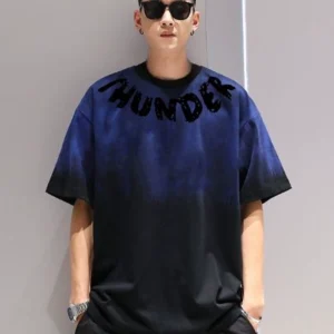 King size 300 pound American gradient short sleeve T-shirt men's summer fashion brand retro luxury loose casual top – Image 3