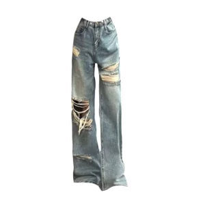Clearance spike ~ brand discount counter withdrew American-style ripped denim loose drape high-waisted wide-leg mop pants – Image 3